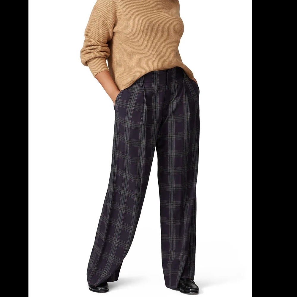 Vince Plaid Pleated Front Wide Leg Pant Size 12 Women Preppy Viscose Pockets